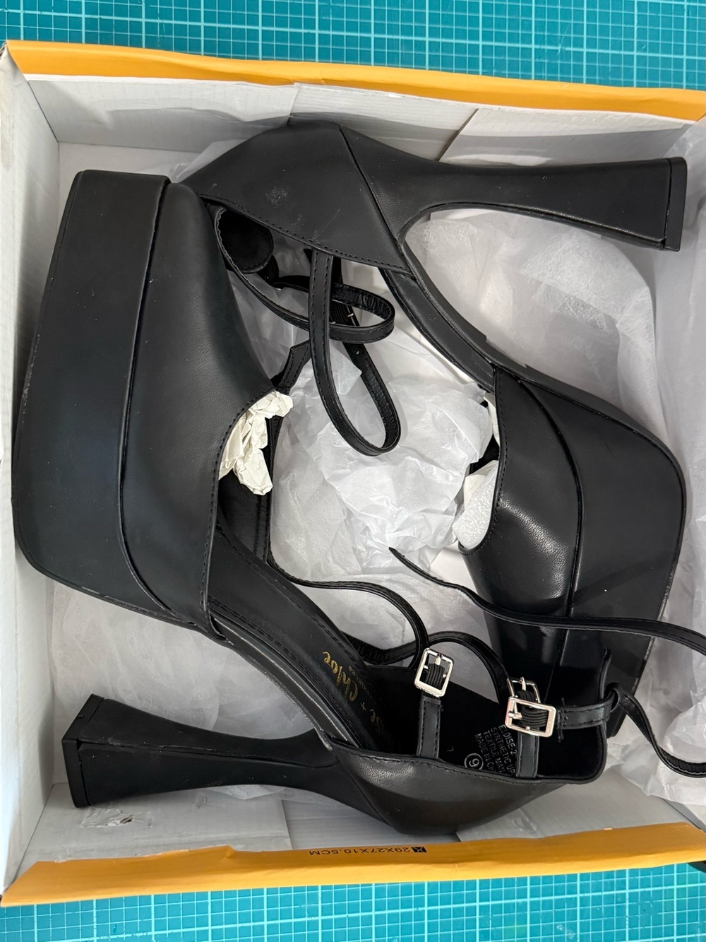 Chase + Chloe Black Platform Heel Sandals with Ankle Straps